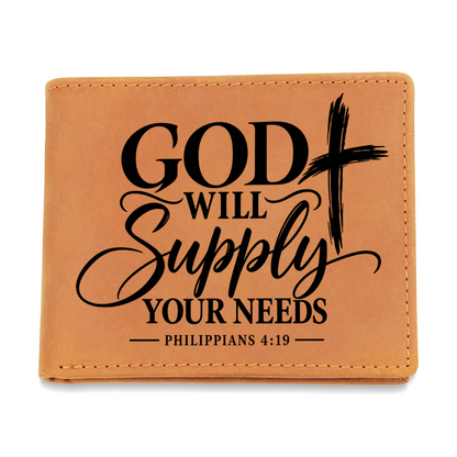 Christian Wallet for Men - Philippians 4:19 God Will Supply Your Needs - Bible Verse Leather Wallet