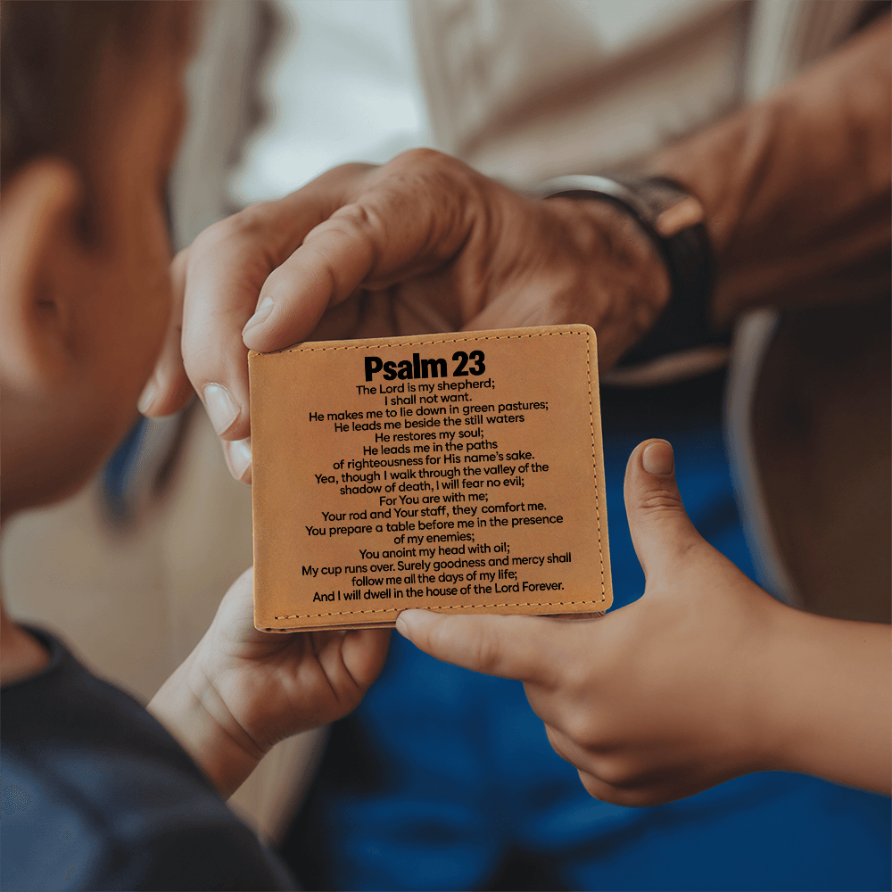 Psalm 23 Leather Wallet for Men - The Lord Is My Shepherd Bible Verse Wallet - Christian Gifts for Him