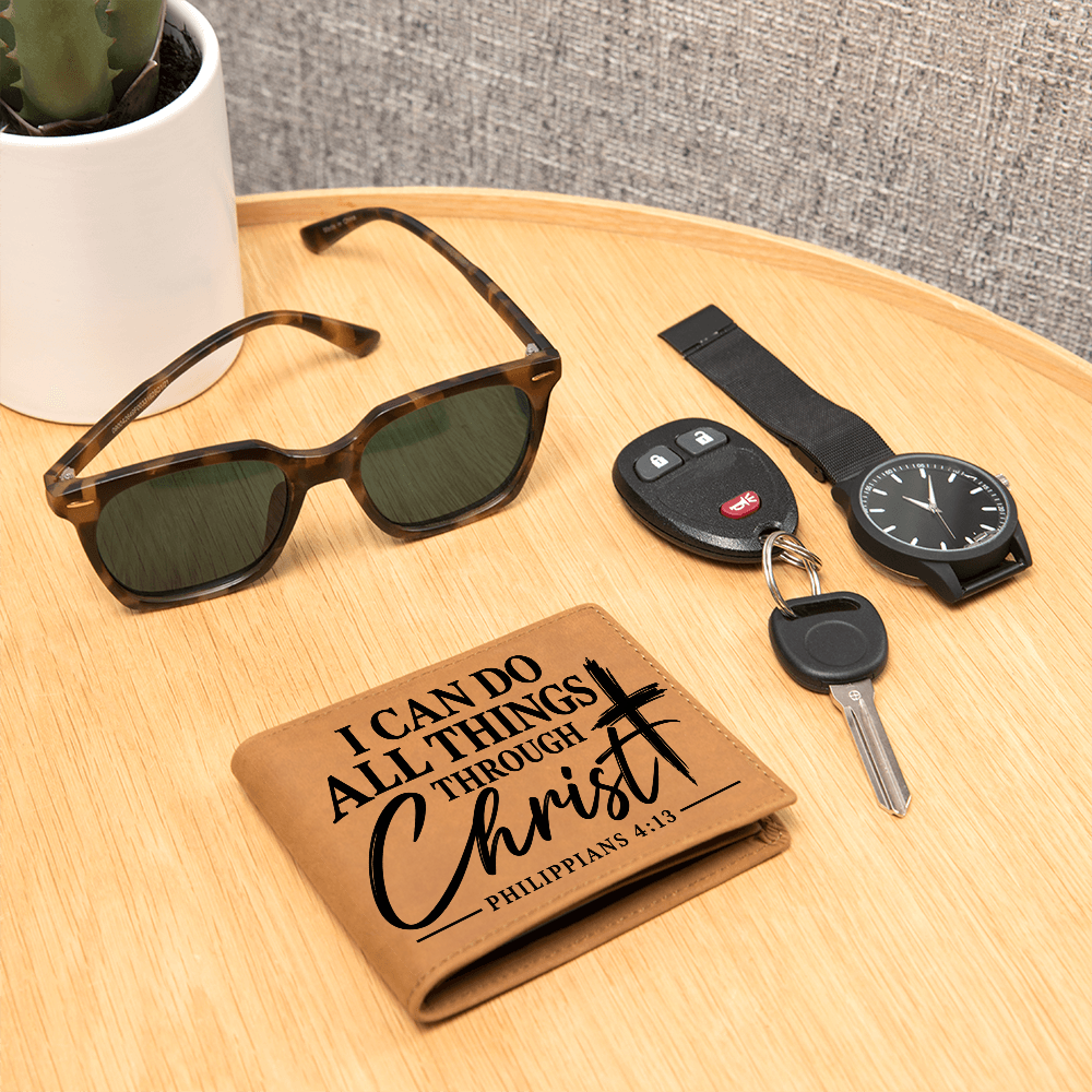 Philippians 4:13 Leather Wallet for Men - I Can Do All Things Through Christ - Christian Gifts for Him