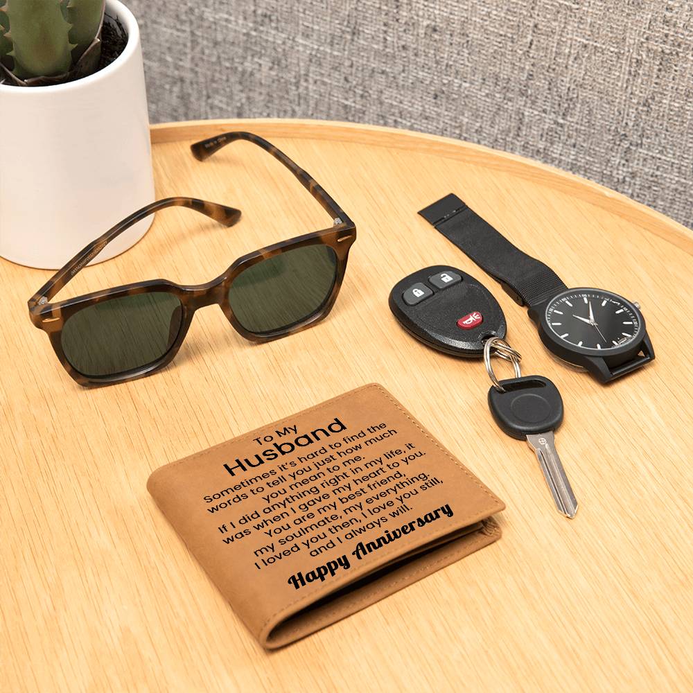 Anniversary Wallet for Him - Husband Genuine Leather Wallet
