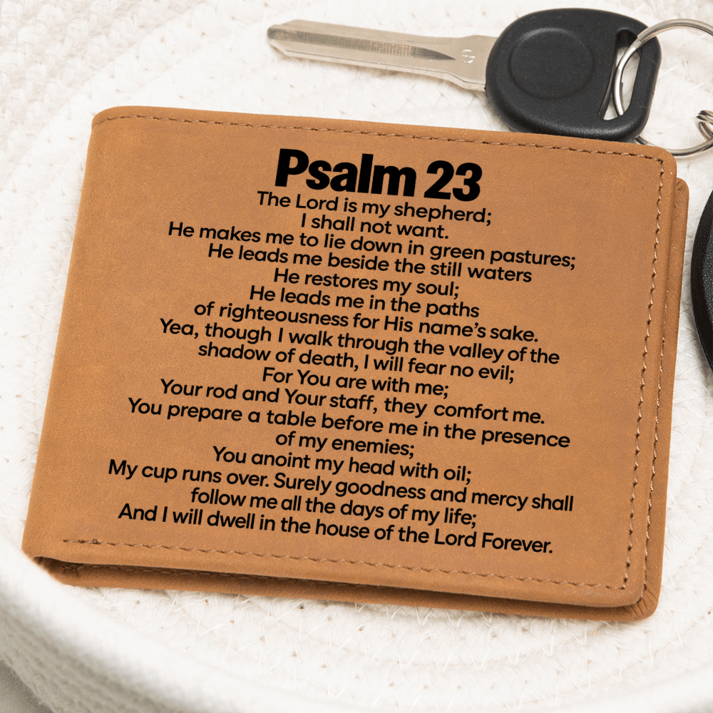 Psalm 23 Leather Wallet for Men - The Lord Is My Shepherd Bible Verse Wallet - Christian Gifts for Him
