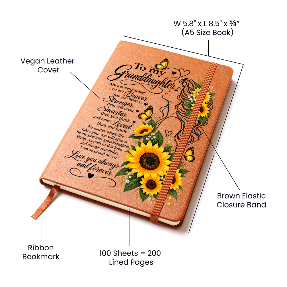 To My Granddaughter Sunflower Journal - Inspirational Notebook for Granddaughter - Sentimental Keepsake