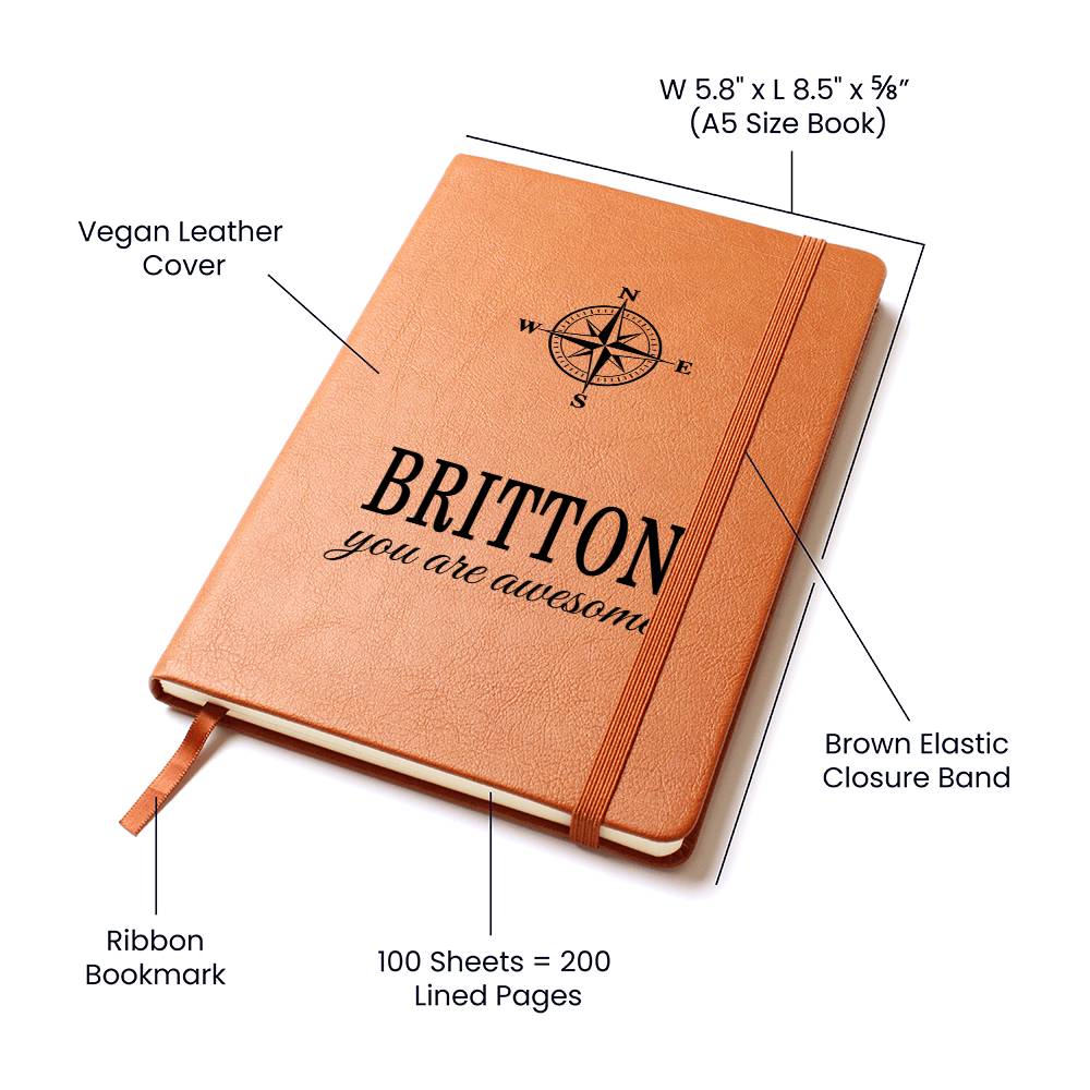 Britton Journal - Personalized Gifts for Men - Custom Name Leather Notebooks for Him