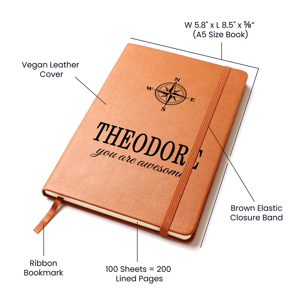 Theodore Journal - Personalized Gifts for Men - Custom Name Leather Notebook for Him