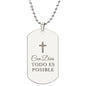 Con Dios Todo Es Posible Collar Placa Militar, Frase Cristiana Grabada en Español