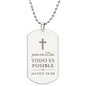 Para Dios Todo Es Posible Mateo 19_26 Collar Placa Militar, Versículo Bíblico