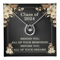 Load image into Gallery viewer, Graduation Gifts Class of 2024 Necklace, Class of 2024 Inspirational Gift, Lucky Horseshoe White Gold over Stainless Steel Necklace for Graduation, Gifts for Graduates from Family ShineOn Fulfillment
