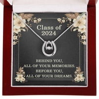Load image into Gallery viewer, Graduation Gifts Class of 2024 Necklace, Class of 2024 Inspirational Gift, Lucky Horseshoe White Gold over Stainless Steel Necklace for Graduation, Gifts for Graduates from Family ShineOn Fulfillment

