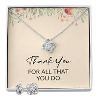 Load image into Gallery viewer, Thank You for All You Do Necklace Teacher's Christmas Gift Love Knot Earring and Necklace Set for Women Thank You Gift for Her, 14k Gold Over Stainless Steel ShineOn Fulfillment
