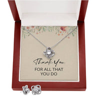 Load image into Gallery viewer, Thank You for All You Do Necklace Teacher's Christmas Gift Love Knot Earring and Necklace Set for Women Thank You Gift for Her, 14k Gold Over Stainless Steel ShineOn Fulfillment
