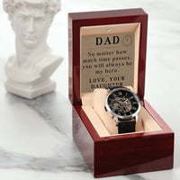 Load image into Gallery viewer, Dad Watch for Dad Christmas Gift from Daughter, Dad Watch Leather Black, Fathers Day Gift from Daughter, No Matter How Much Time Passes You Will Always Be My Hero ShineOn Fulfillment
