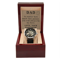 Load image into Gallery viewer, Dad Watch for Dad Christmas Gift from Daughter, Dad Watch Leather Black, Fathers Day Gift from Daughter, No Matter How Much Time Passes You Will Always Be My Hero ShineOn Fulfillment
