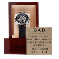Load image into Gallery viewer, Dad Watch for Dad Christmas Gift from Daughter, Dad Watch Leather Black, Fathers Day Gift from Daughter, No Matter How Much Time Passes You Will Always Be My Hero ShineOn Fulfillment
