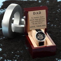 Load image into Gallery viewer, Son Christmas Gifts from Son Dad Son Jewelry Dad Watch from Son Dad Fathers Day Gifts from Son Birthday Gifts No Matter How Much Time Passes You Will Always Be My Hero Men's Openwork Watch ShineOn Fulfillment
