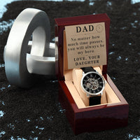 Load image into Gallery viewer, Dad Watch for Dad Christmas Gift from Daughter, Dad Watch Leather Black, Fathers Day Gift from Daughter, No Matter How Much Time Passes You Will Always Be My Hero ShineOn Fulfillment

