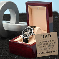 Load image into Gallery viewer, Son Christmas Gifts from Son Dad Son Jewelry Dad Watch from Son Dad Fathers Day Gifts from Son Birthday Gifts No Matter How Much Time Passes You Will Always Be My Hero Men's Openwork Watch ShineOn Fulfillment
