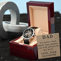 Load image into Gallery viewer, Dad Watch for Dad Christmas Gift from Daughter, Dad Watch Leather Black, Fathers Day Gift from Daughter, No Matter How Much Time Passes You Will Always Be My Hero ShineOn Fulfillment
