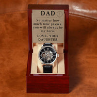 Load image into Gallery viewer, Dad Watch for Dad Christmas Gift from Daughter, Dad Watch Leather Black, Fathers Day Gift from Daughter, No Matter How Much Time Passes You Will Always Be My Hero ShineOn Fulfillment
