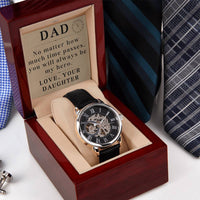 Load image into Gallery viewer, Dad Watch for Dad Christmas Gift from Daughter, Dad Watch Leather Black, Fathers Day Gift from Daughter, No Matter How Much Time Passes You Will Always Be My Hero ShineOn Fulfillment
