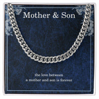 Load image into Gallery viewer, Mother Son Necklace from Mom – Cuban Link Chain for Birthday or Christmas – The Love Between Mother and Son Is Forever ShineOn Fulfillment
