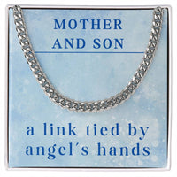 Load image into Gallery viewer, Mother Son Necklace from Mom – Son’s Cuban Link Chain for Birthday or Christmas – A Link Tied by Angel’s Hands ShineOn Fulfillment
