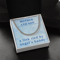 Load image into Gallery viewer, Mother Son Necklace from Mom – Son’s Cuban Link Chain for Birthday or Christmas – A Link Tied by Angel’s Hands ShineOn Fulfillment
