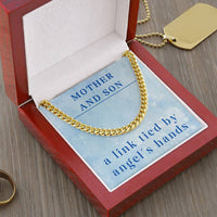 Load image into Gallery viewer, Mother Son Necklace from Mom – Son’s Cuban Link Chain for Birthday or Christmas – A Link Tied by Angel’s Hands ShineOn Fulfillment
