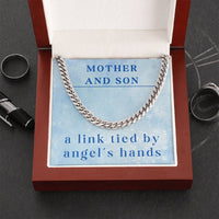 Load image into Gallery viewer, Mother Son Necklace from Mom – Son’s Cuban Link Chain for Birthday or Christmas – A Link Tied by Angel’s Hands ShineOn Fulfillment

