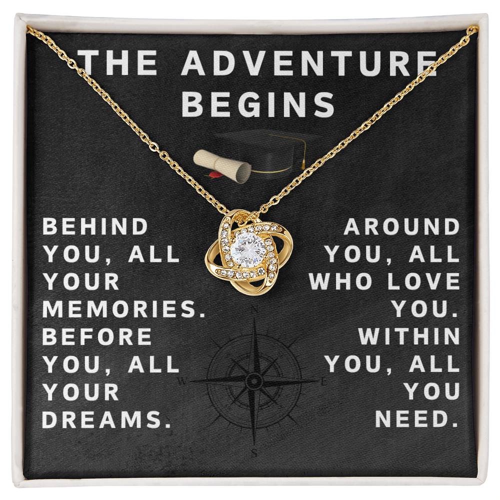Class of 2025 Necklace for Her Adventure Begins Necklace Class of 2024 Necklace Graduate Gifts for Women Graduate Knot Necklace Graduation Gifts for Her