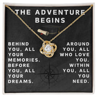Load image into Gallery viewer, Class of 2025 Necklace for Her Adventure Begins Necklace Class of 2024 Necklace Graduate Gifts for Women Graduate Knot Necklace Graduation Gifts for Her ShineOn Fulfillment
