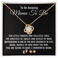Load image into Gallery viewer, Mama To Be Necklace, Baby Shower Gift for Expecting Mom with Heartfelt Message Card, Love Knot ShineOn Fulfillment
