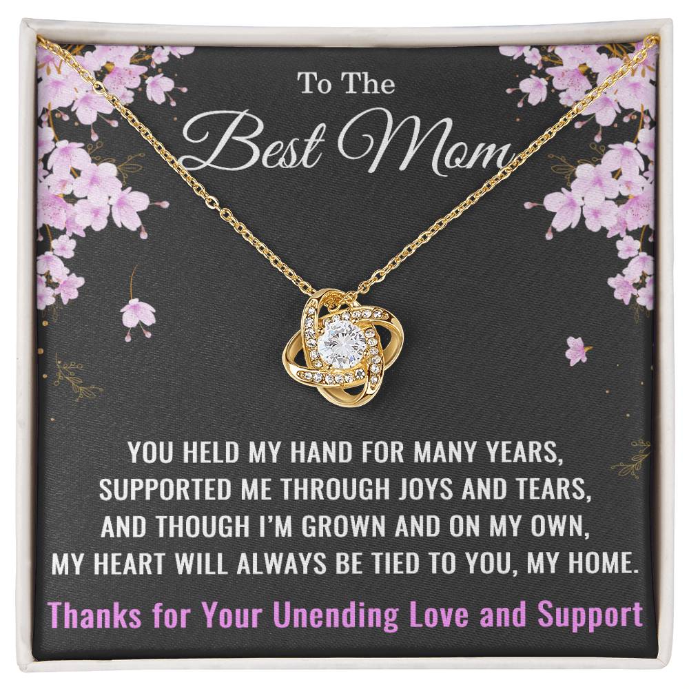 To My Mom Necklace from Daughter or Son – Mother’s Day, Birthday, or Christmas Gift – Love Knot Pendant with Thank You for Your Unending Love and Support