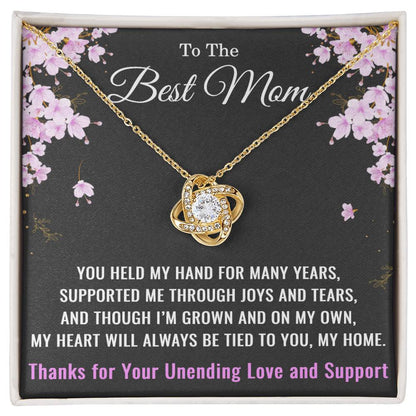 To My Mom Necklace from Daughter or Son – Mother’s Day, Birthday, or Christmas Gift – Love Knot Pendant with Thank You for Your Unending Love and Support