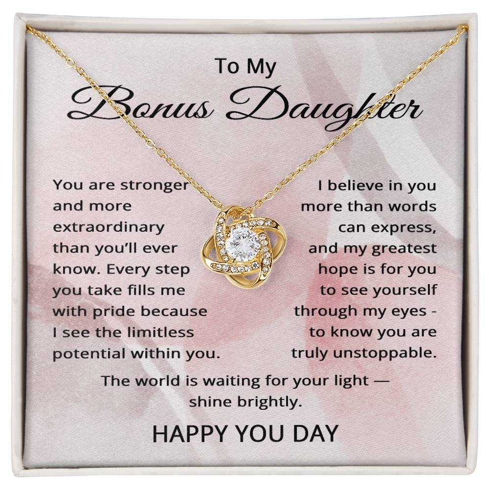 Happy You Day Gifts for Bonus Daughter - Birthday Jewelry for Step Daughter Adult - To My Bonus Daughter Necklace
