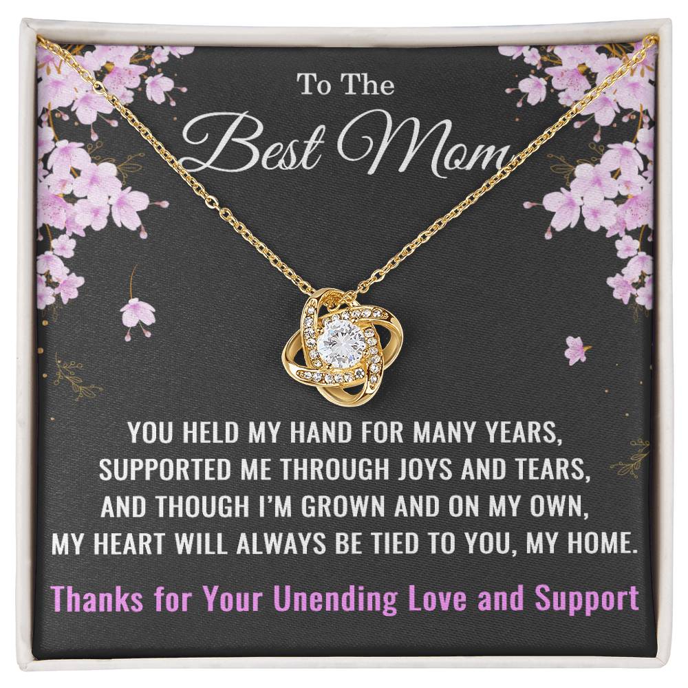 Thank You Mom Necklace – Love Knot Pendant Gift for Christmas, Birthday, or Mother’s Day – From Family