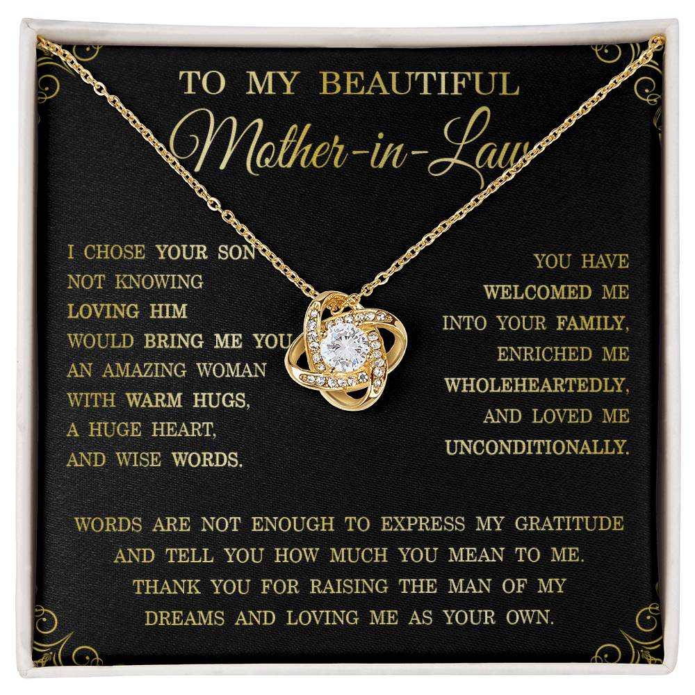 Thank You Gifts for Mother-in-Law Jewelry, Beautiful Mother-in-Law Love Knot Necklace, Inspirational Mother's Day Gifts for Women, Gifts from Daughter-in-Law to Mother-in-Law