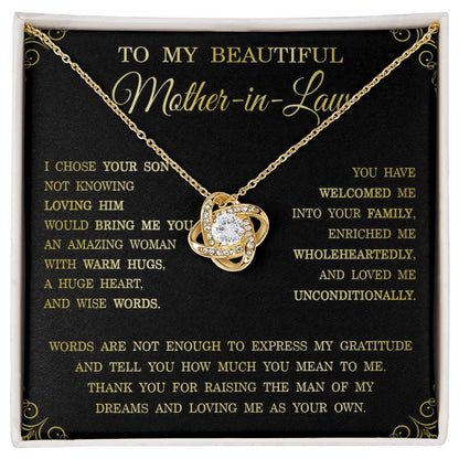 Thank You Gifts for Mother-in-Law Jewelry, Beautiful Mother-in-Law Love Knot Necklace, Inspirational Mother's Day Gifts for Women, Gifts from Daughter-in-Law to Mother-in-Law