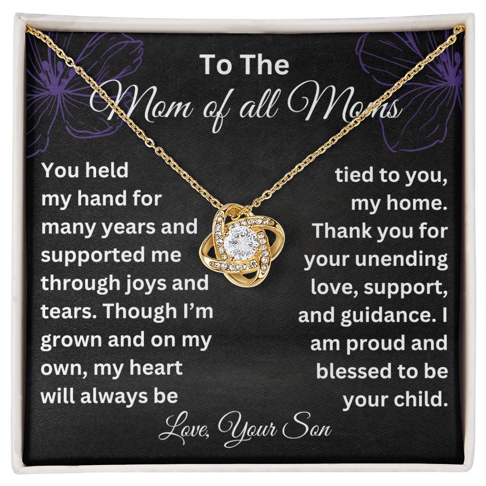 Mother’s Day Necklace from Son – Christmas or Valentine’s Day Gift for Mom – Thank You Gift for Mom - Love Knot Pendant