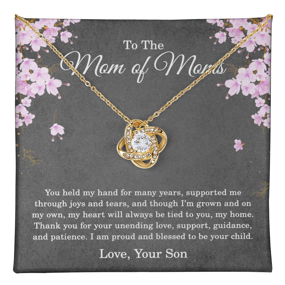 To the Mom of Moms Necklace from Son with Message Card, Sentimental Love Knot Gift for Mom