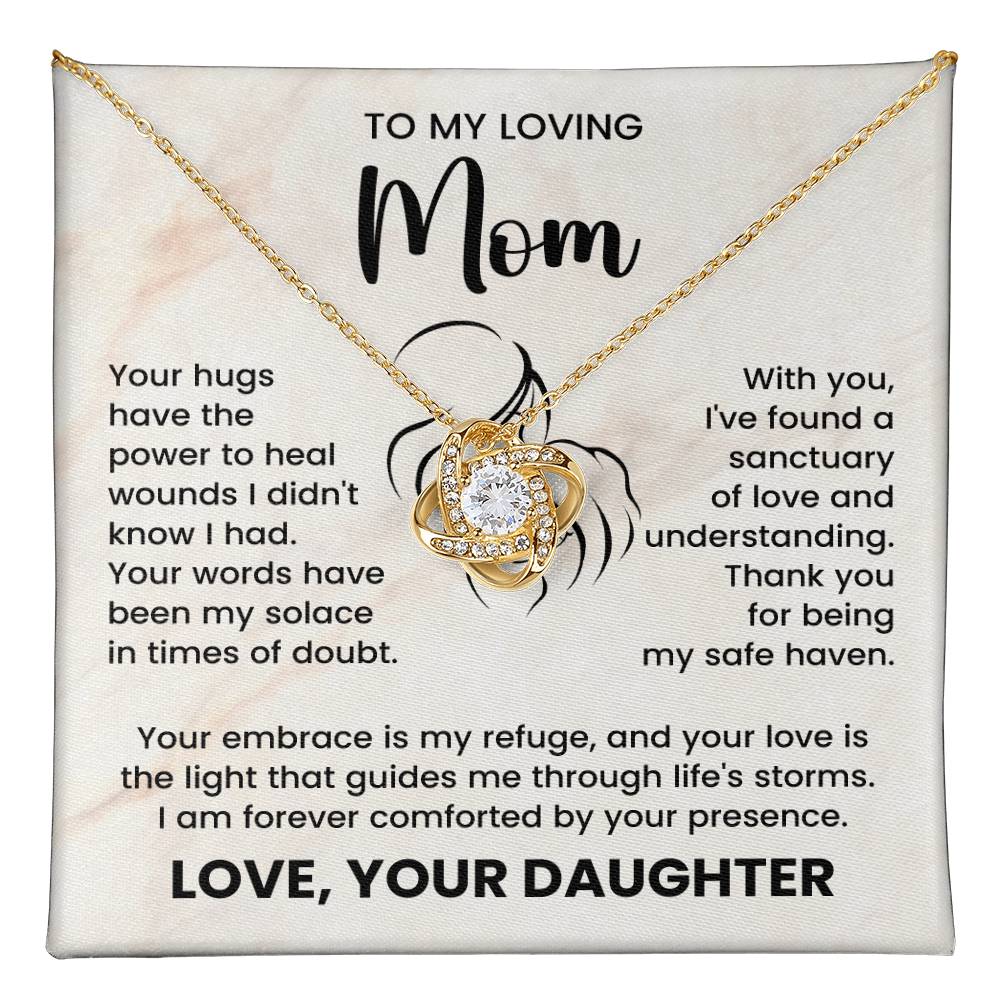 Gift for Mom from Daughter – To My Loving Mom Love Knot Necklace with Heartfelt Message Card