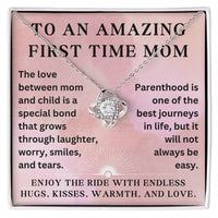 Load image into Gallery viewer, First Time Mom Necklace, New Mom Gift with Heartfelt Message Card, Love Knot Necklace Baby Shower ShineOn Fulfillment
