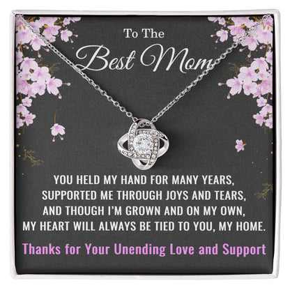 Thank You Mom Necklace – Love Knot Pendant Gift for Christmas, Birthday, or Mother’s Day – From Family
