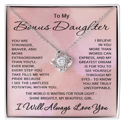 Bonus Daughter Necklace – Birthday or Christmas Gift from Stepmom or Stepdad – Stepdaughter or Step-daughter Jewelry