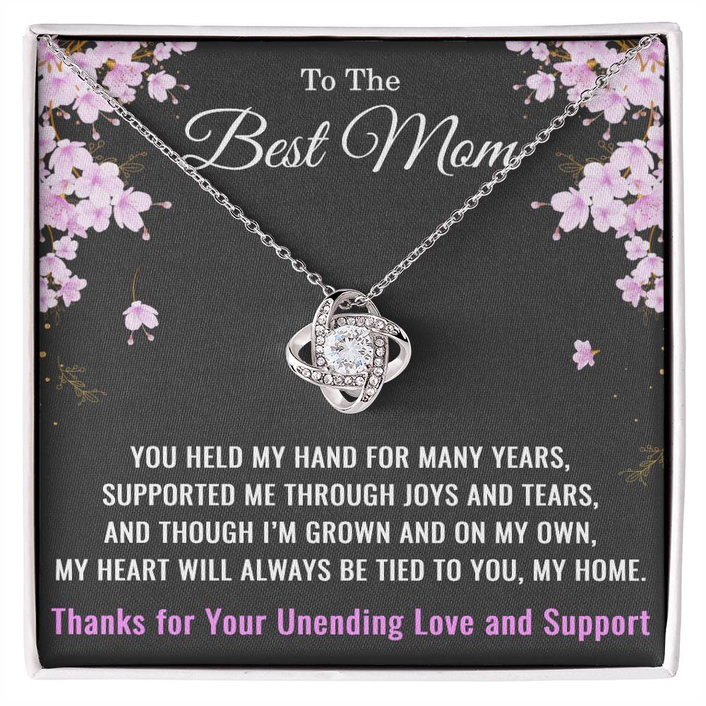 To My Mom Necklace from Daughter or Son – Mother’s Day, Birthday, or Christmas Gift – Love Knot Pendant with Thank You for Your Unending Love and Support