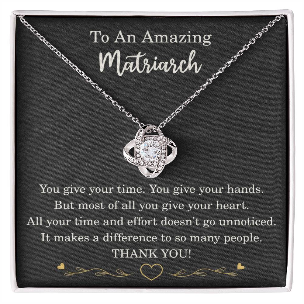 Matriarch Necklace Birthday Christmas Gift Gold over Stainless Steel Love Knot Pendant To My Matriarch Thank You