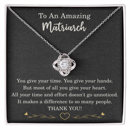 Matriarch Necklace Birthday Christmas Gift Gold over Stainless Steel Love Knot Pendant To My Matriarch Thank You