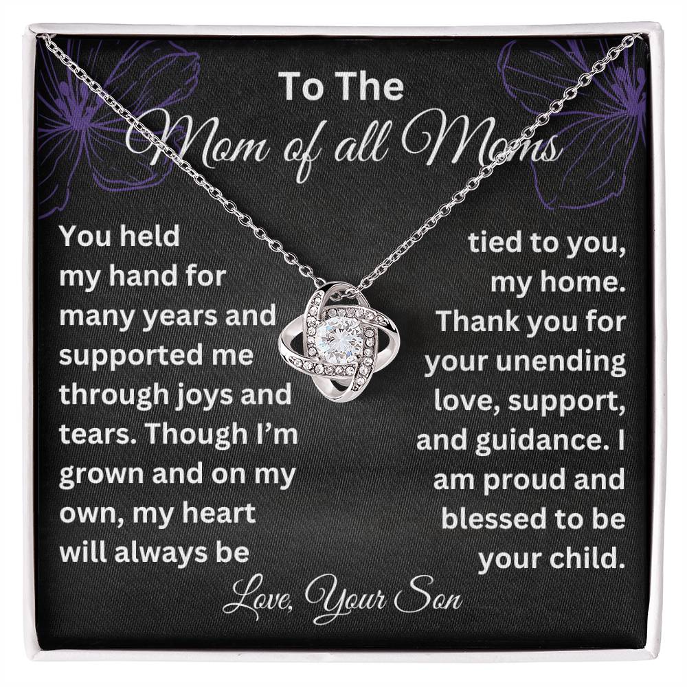 Mother’s Day Necklace from Son – Christmas or Valentine’s Day Gift for Mom – Thank You Gift for Mom - Love Knot Pendant