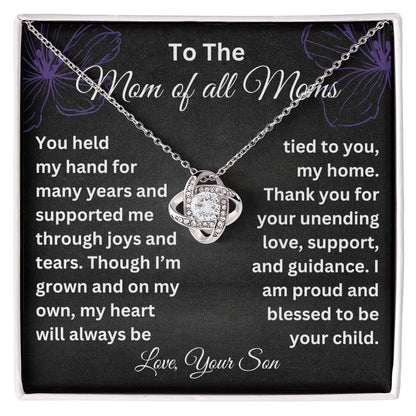 Mother’s Day Necklace from Son – Christmas or Valentine’s Day Gift for Mom – Thank You Gift for Mom - Love Knot Pendant