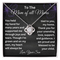Load image into Gallery viewer, Gift for Mom from Son – Mom of All Moms Love Knot Necklace with Heartfelt Message Card
