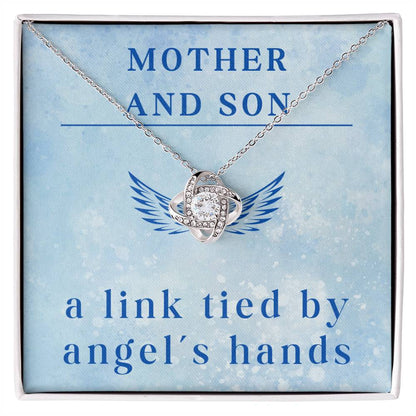 Mother’s Day Gift from Son – Mom Love Knot Necklace for Birthday or Christmas – A Link Tied by Angels Hands